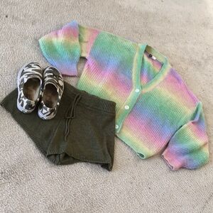 H&M-DIVIDED/OMBRÉ RAINBOW STRIPE V- NECK 3 BUTTON CARDIGAN